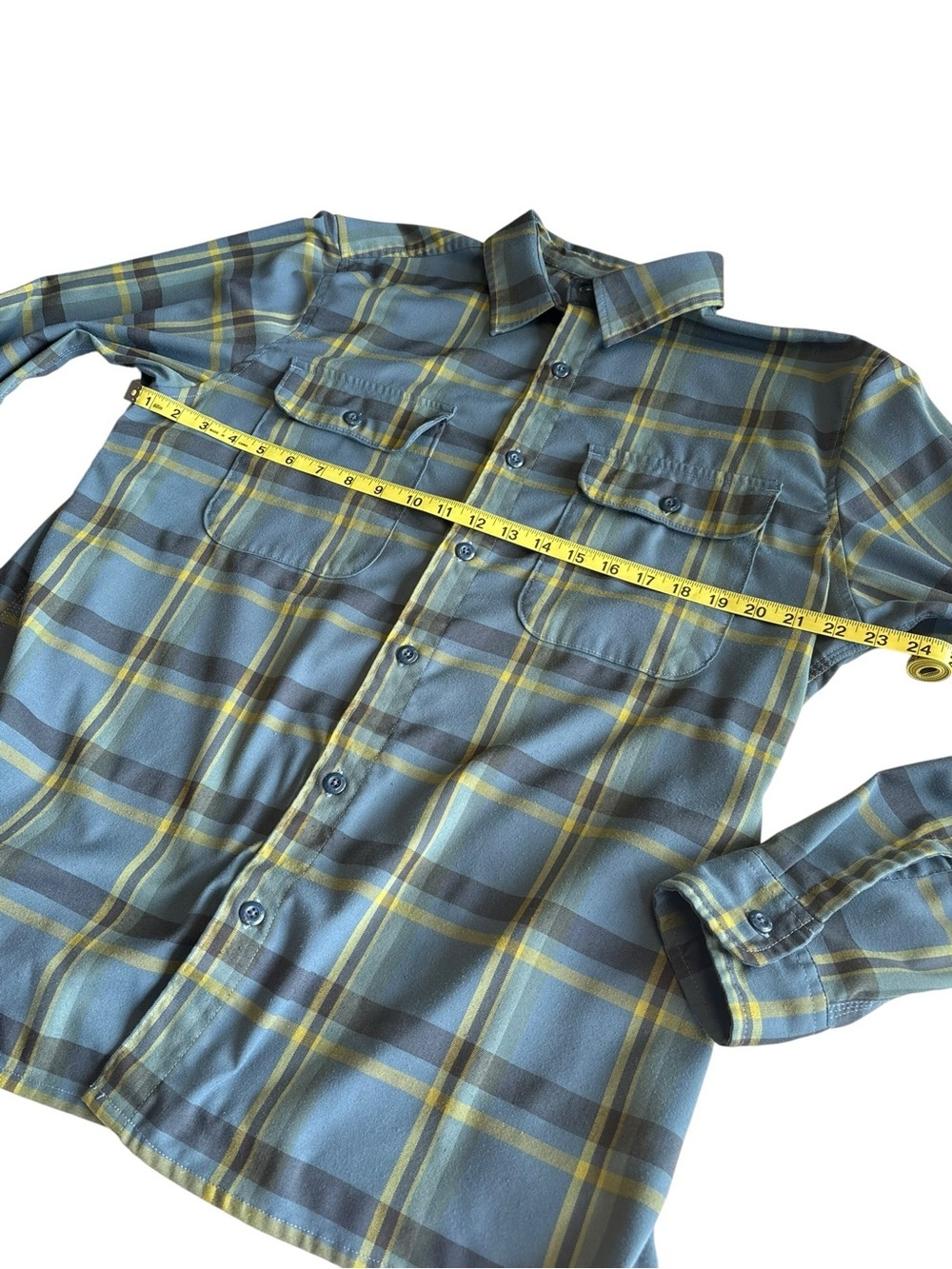 Mountain Hardwear Plaid Button Up Shirt XL Blue Stretch Outdoor - Picture 9 of 12